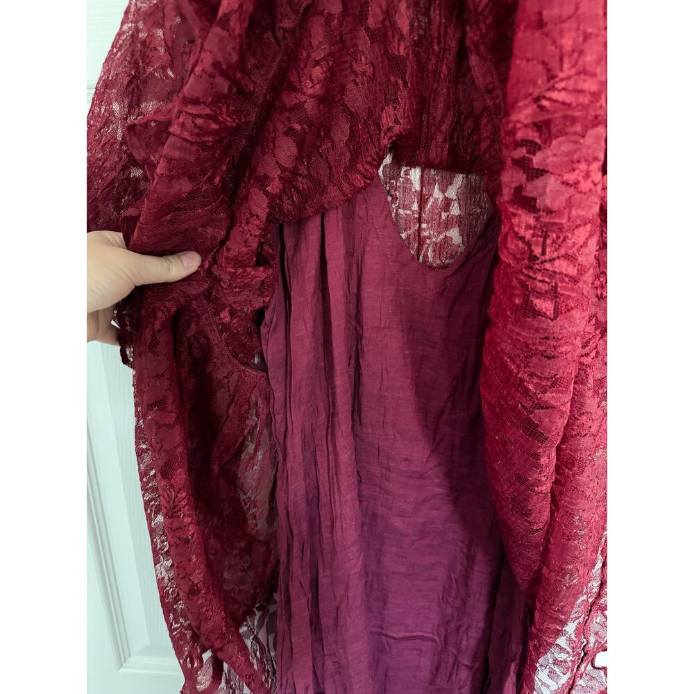 Vintage Starina Lace Overlay Babydoll Mini Dress Wine Red Burgundy - Picture 5 of 6